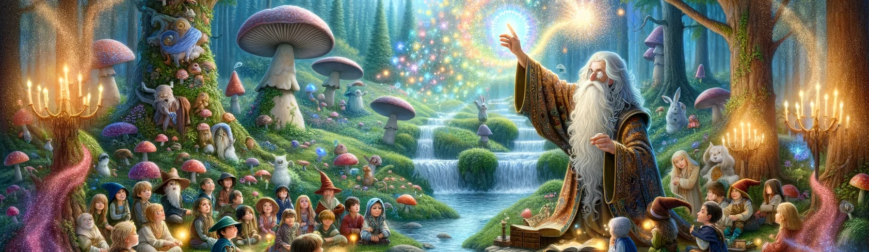 Wizard teaching Magic to school children